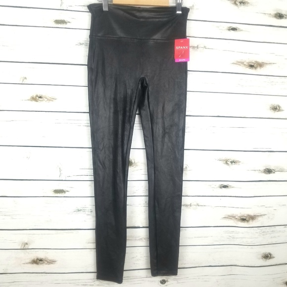 SPANX Pants - Spanx Faux Leather Leggings Med Black Smooth Shape